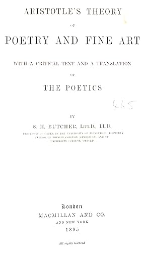 Immagine del venditore per Aristotle's Theory Of Poetry And Fine Art With A Critical Text And Translation Of The Poetics venduto da WeBuyBooks