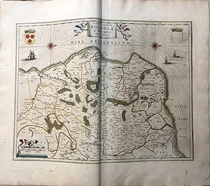 1645 BLAEU, Carte ancienne, hand coloured Antique Map, Boloniae et Guines, Boulogne