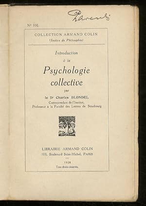 Imagen del vendedor de Introduction  la Psychologie collective. a la venta por Libreria Oreste Gozzini snc