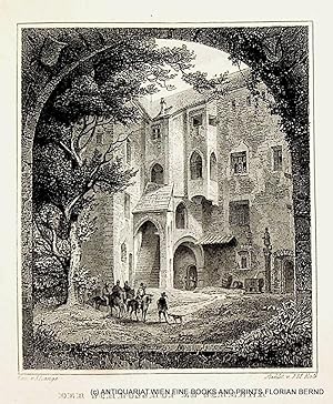 SCHENNA, Südtirol, Schlosshof von Schenna, Ansicht 1842 [aus: Schimmer: Das Kaiserthum Oesterreic...