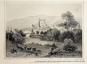 BRUNECK, Gesamtansicht mit St. Katharina auf dem Rain und dem Schloss Bruneck, Ansicht 1842 [aus:...