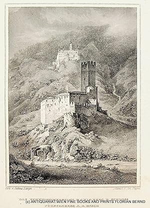 MALS, Südtirol, Burgeis, Kloster Marienberg, und die Fürstenburg, Ansicht 1842 [aus: Schimmer: Da...