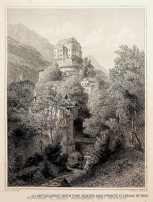 SCHENNA, Südtirol, Schloss und Dorf Schenna, Ansicht 1842 [aus: Schimmer: Das Kaiserthum Oesterre...