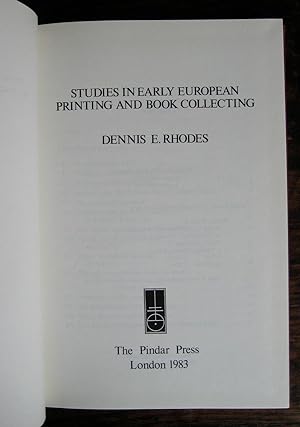 Image du vendeur pour Studies in Early European Printing and Book Collecting mis en vente par James Fergusson Books & Manuscripts