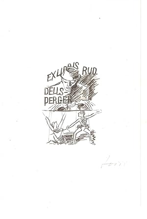 Exlibris, signiert auf Kunstdruckpapier "Rud.Dellsperger", leicht koloriert.