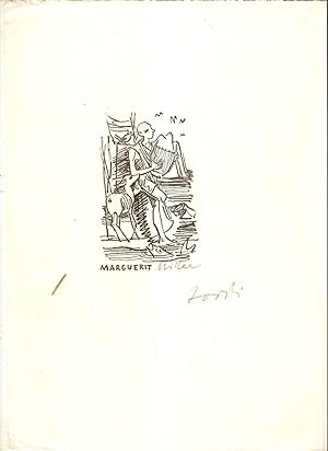 Exlibris, signiert auf Japanpapier "Marguerit" (Marguerit Miller), auf großformat. Japanpapier