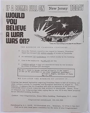 Imagen del vendedor de If A Bomb Fell On New Jersey Today Would You Believe A War Was On? (1973) The Bombing of Cambodia Continues (Handbill Flyer Broadside) a la venta por Bloomsbury Books