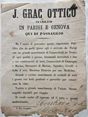 J. GRAC OTTICO stabilito in Parigi e Genova qui di passaggio. Ottico ambulante.