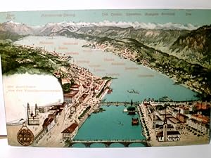 Der Zürichsee aus der Vogelperspektive. Alte AK farbig. gel. 1908. Blick über Stadt und See, mit ...
