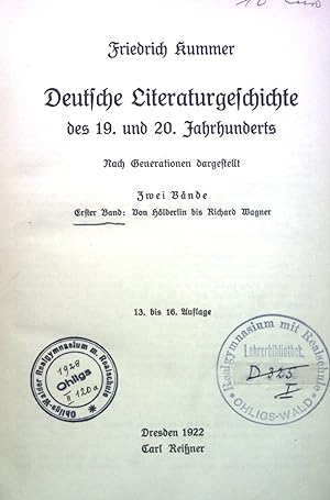 Seller image for Deutsche Literaturgeschichte des 19. und 20. Jahrhunderts, Zwei Bnde. Von Hlderlin bis Richard Wagner, Erster Band for sale by books4less (Versandantiquariat Petra Gros GmbH & Co. KG)