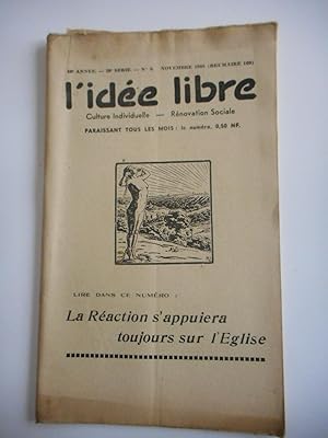 Imagen del vendedor de L'idee libre" - n9 de novembre 1960 - La reaction s'appuiera toujours sur l'Eglise a la venta por Frederic Delbos