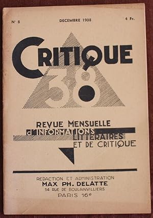 Image du vendeur pour Critique 38 - Revue n8 (1938) - Informations littraires & Critique mis en vente par Bouquinerie Spia