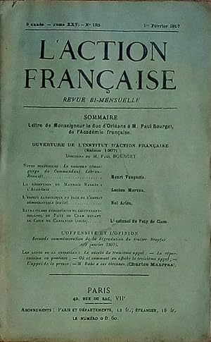 Bild des Verkufers fr L'ACTION FRANCAISE Tome XXV N 183 - 1er Fvrier 1907 zum Verkauf von Bouquinerie L'Ivre Livre