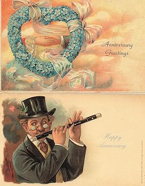 Seller image for Man Playing Magic Wand Flute Happy Anniversary 2x Postcard s for sale by Postcard Finder