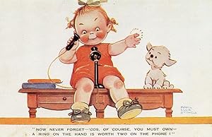 Seller image for Child With Antique Telephone Telegram Advertising Postcard for sale by Postcard Finder