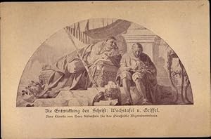 Ansichtskarte / Postkarte Die Entwicklung der Schrift: Wachstafel und Griffel, Neue Lünette von H...