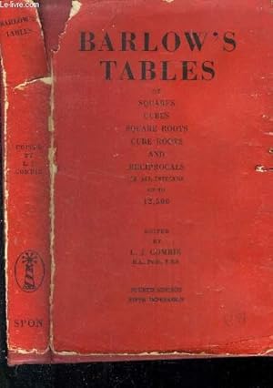 Bild des Verkufers fr Barlow's Tables of squares cubes, square roots, cube roots and reciprocals of all integers up to 12.5 zum Verkauf von Le-Livre