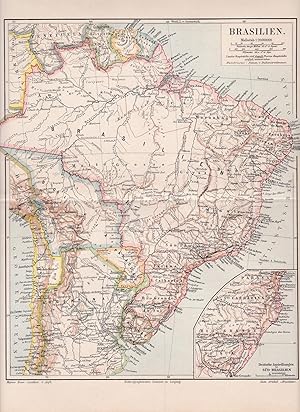 Original historische grenzkolorierte Landkarte: Brasilien, Maßstab 1 : 20.000.000; Nebenkarte: De...