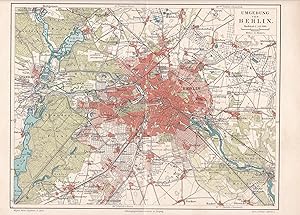 Original historische farbige Landkarte: Umgebung von Berlin, Maßstab 1 : 111.000","