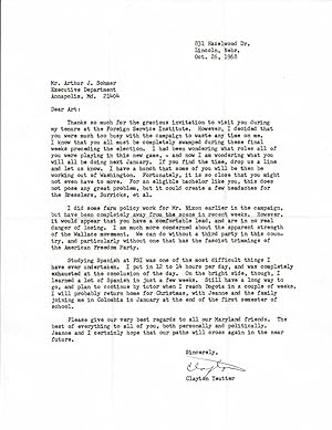 TYPED LETTER to SPIRO AGNEW'S CHIEF OF STAFF SIGNED by CLAYTON YEUTTER who later oversaw trade ne...