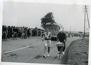 Seller image for Strasbourg Paris race walking Guillard from BHV Renault R4210 Bus old Photo 1955 for sale by Bits of Our Past Ltd