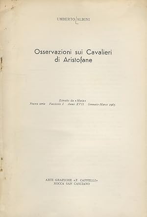 Bild des Verkufers fr Osservazioni sui cavalieri di Aristofane. zum Verkauf von Libreria Oreste Gozzini snc