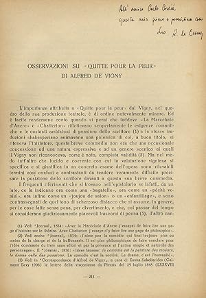 Imagen del vendedor de Osservazioni su "Quitte pour la peur" di Alfred de Vigny. a la venta por Libreria Oreste Gozzini snc