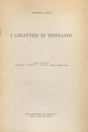 Bild des Verkufers fr I caratteri di Teofrasto. zum Verkauf von Libreria Oreste Gozzini snc