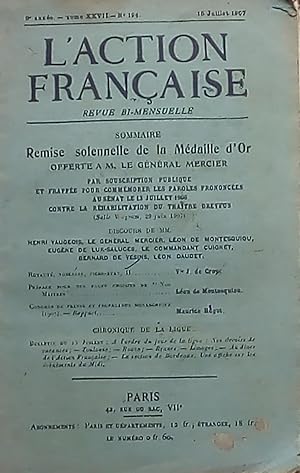 Bild des Verkufers fr L'ACTION FRANCAISE Tome XXVII N 194 - 15 Juillet 1907 zum Verkauf von Bouquinerie L'Ivre Livre