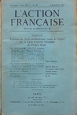 Seller image for L'ACTION FRANCAISE Tome XXVII N 198 - 15 Septembre 1907 for sale by Bouquinerie L'Ivre Livre