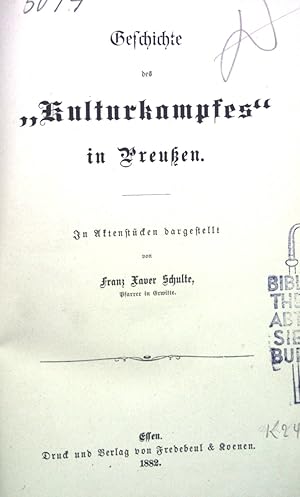 Bild des Verkufers fr Geschichte des Kulturkampfes in Preuen. zum Verkauf von books4less (Versandantiquariat Petra Gros GmbH & Co. KG)