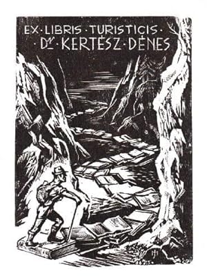 Exlibris für Dr. Denes Kertesz (Ex Libris Turisticis). Holzschnitt von Josef Menyhart.