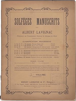 Solfèges manuscrits par Albert Lavignac No. 3: Op. 30. 50 Leçons à changements de clefs sur 5 clefs