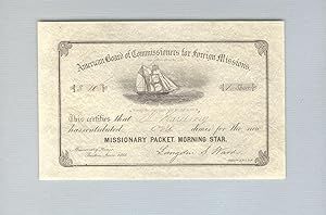 Printed certificate confirming the ownership of one share for the new missionary packet Morning Star