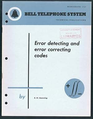 Bild des Verkufers fr Error detecting and error correcting codes. Offprint zum Verkauf von Jeremy Norman's historyofscience