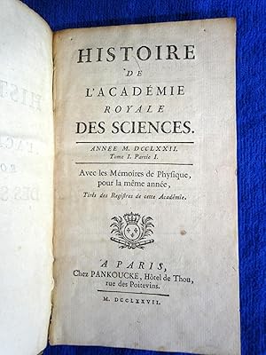Immagine del venditore per Histoire de l'Acadmie Royale Des Sciences. Anne 1772. MDCCLXXII Tome I, Partie I. venduto da Tony Hutchinson
