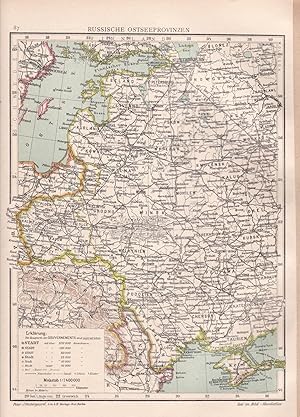 Bild des Verkufers fr Original historische grenzkolorierte Landkarte: Russische Ostseeprovinzen, Mastab 1 : 7 400 000 zum Verkauf von Antiquariat Kastanienhof