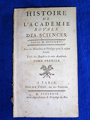 Immagine del venditore per Histoire de l'Acadmie Royale des Sciences. Anne 1774. MDCCLXXIV. Tome Premier. venduto da Tony Hutchinson