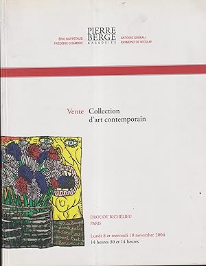 Image du vendeur pour Collection d'art contemporain : vente lundi 8 novembre 2004  14h30, 1re partie, lots 1  116, Drouot-Richelieu, salle 1 & 7, mercredi 10 novembre 2004  14h, 2me partie, lots 117  314, Drouot-Richelieu, salle 10, Paris mis en vente par PRISCA