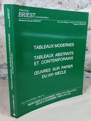 Image du vendeur pour Tableaux modernes, Tableaux abstraits et contemporains, Oeuvres sur papier du XX sicle. Vente  Drouot Richelieu salles 1 et 7 mercredi 8 novembre et jeudi 9 novembre 1989. mis en vente par Latulu