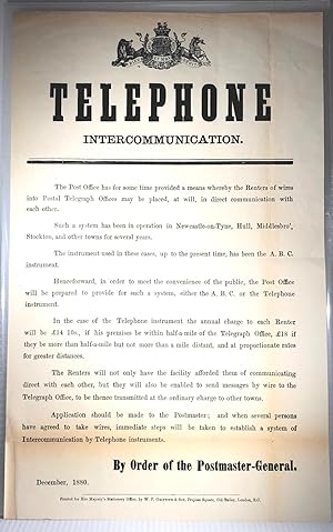 Telephone Intercommunication. By Order of the Postmaster-General, December 1880