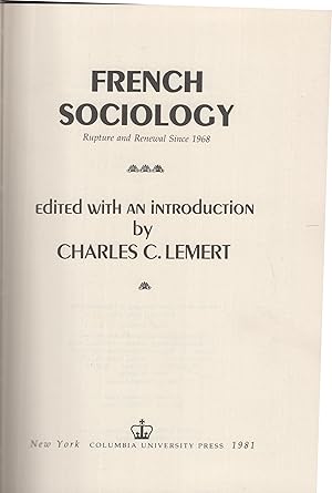 Image du vendeur pour French sociology rupture a. renewal since 1968. mis en vente par PRISCA