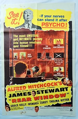 Alfred Hitchcock 'Rear Window' Original Movie Poster 1962 Jimmy Stewart - Grace Kelly. One Sheet