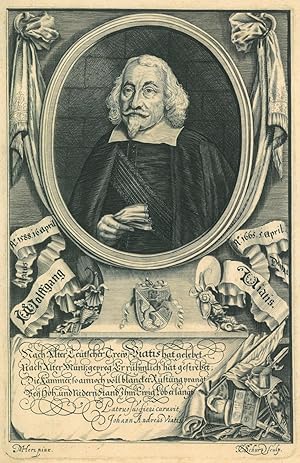 VIATIS, Wolfgang (1588 - 1665). Halbfigur nach viertellinks im Oval mit Wappen und Sinnspruch des...