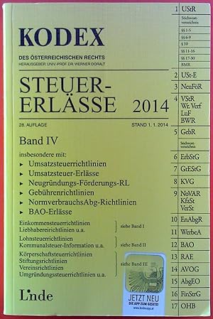 Bild des Verkufers fr Kodex des sterreichischen Rechts. Steuererlsse 2014. Band IV. 28. Auflage zum Verkauf von biblion2