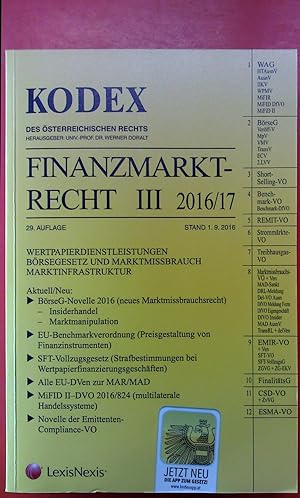 Imagen del vendedor de Kodex des sterreichischen Rechts. Finanzmarktrecht III 2016/17. 29. Auflage a la venta por biblion2