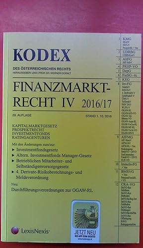 Imagen del vendedor de Kodex des sterreichischen Rechts. Finanzmarktrecht IV 2016/17. 29. Auflage a la venta por biblion2