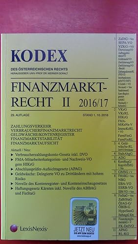 Imagen del vendedor de Kodex des sterreichischen Rechts. Finanzmarktrecht II 2016/17. 29. Auflage a la venta por biblion2