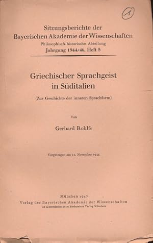 Image du vendeur pour Griechischer Sprachgeist in Sditalien (Zur Geschichte der inneren Sprachform). mis en vente par Versandantiquariat  Rainer Wlfel