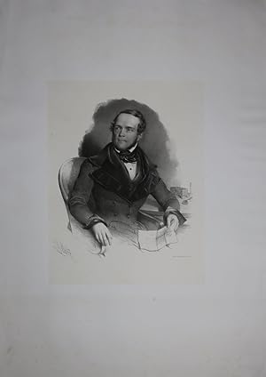 Bild des Verkufers fr Portrait. Halbfigur sitzend nach halblinks. Lithographie auf gewalztem China von Seitz. zum Verkauf von Antiquariat  Braun